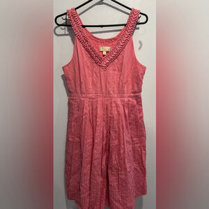 Anthropologie x Moulinette Soeurs polka dots pink cotton pocket vneck pleats US4